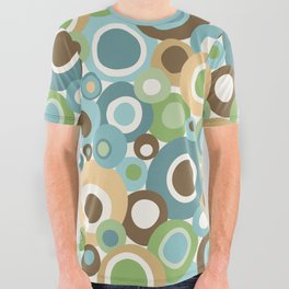 Mid Century Modern Circles // V2 // Brown, Green, Gold, Ocean Blue, Sky Blue, Turquoise, Ivory All Over Graphic Tee