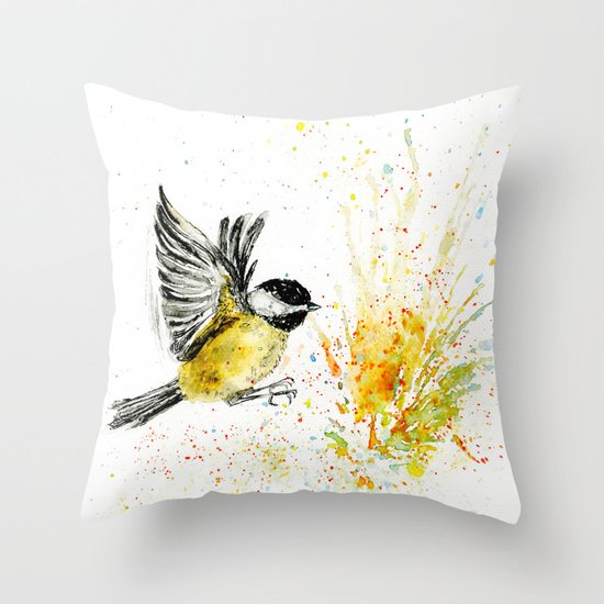 Chickadee`s flight Throw Pillow