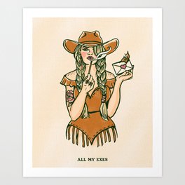 Anti Valentine's Day Cowgirl Art. Anti Love, Ex-Boyfriend, Breakup & Divorce Decor Art Print