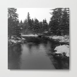 Up The Black Stream Metal Print | Trees, Suttlelake, Blackandwhite, Contrast, New, White, Black, Stark, Winter, Lake 