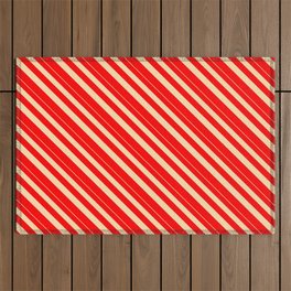 [ Thumbnail: Tan & Red Colored Lined/Striped Pattern Outdoor Rug ]
