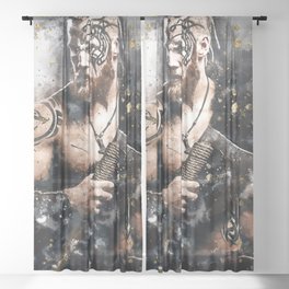 Medieval Warrior Viking with Tattoo Beard and Braids  Sheer Curtain