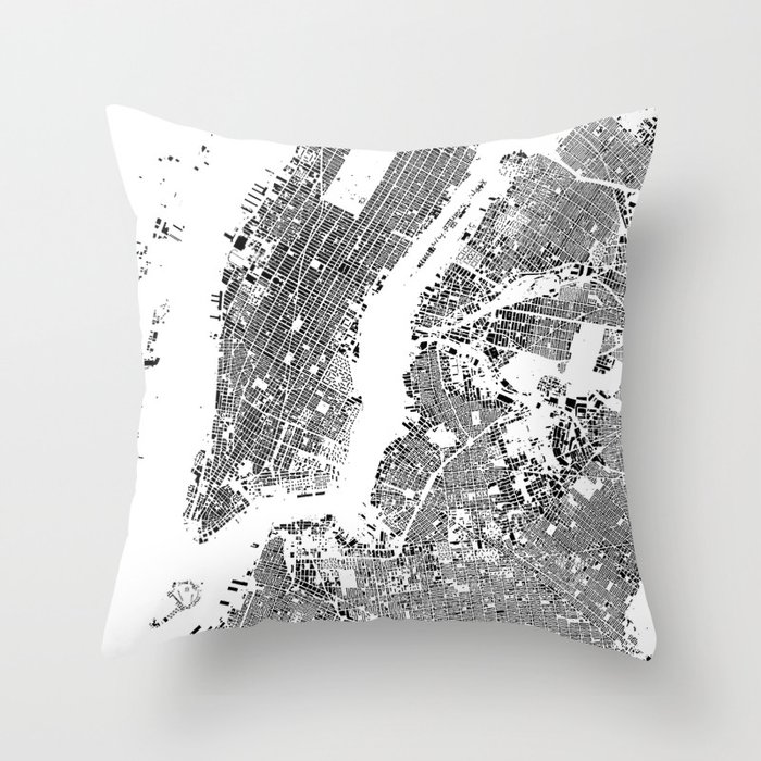 New York Map Schwarzplan Only Buildings Throw Pillow
