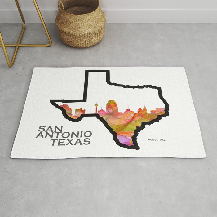 Texas State Map with San Antonio Skyline Rug