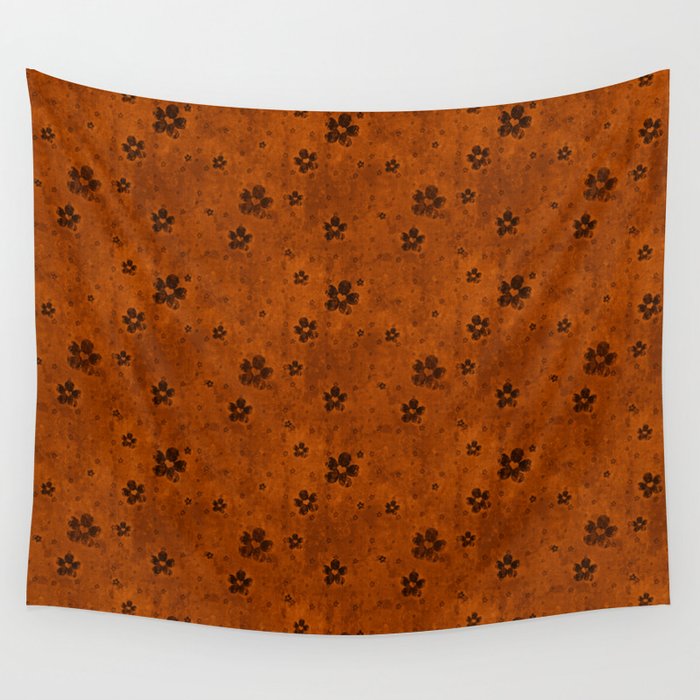 Burnt Orange Grunge Flowers and Hearts Pattern Gift Ideas Wall Tapestry