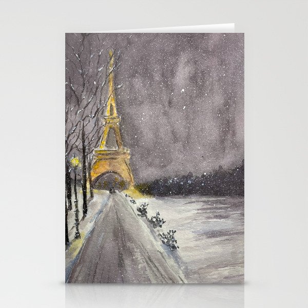 Winter Night in Paris Original Watercolor Stationery Cards