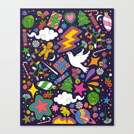 60s 70s psychedelic Modern Christmas Confetti Pattern Canvas Print