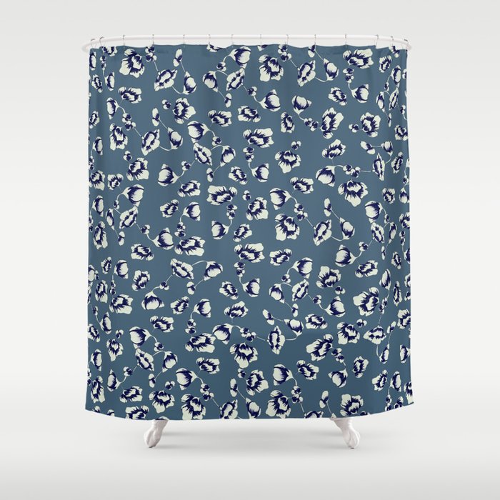 Accent on Red - Blue and Navy Small Floral Print Shower Curtain