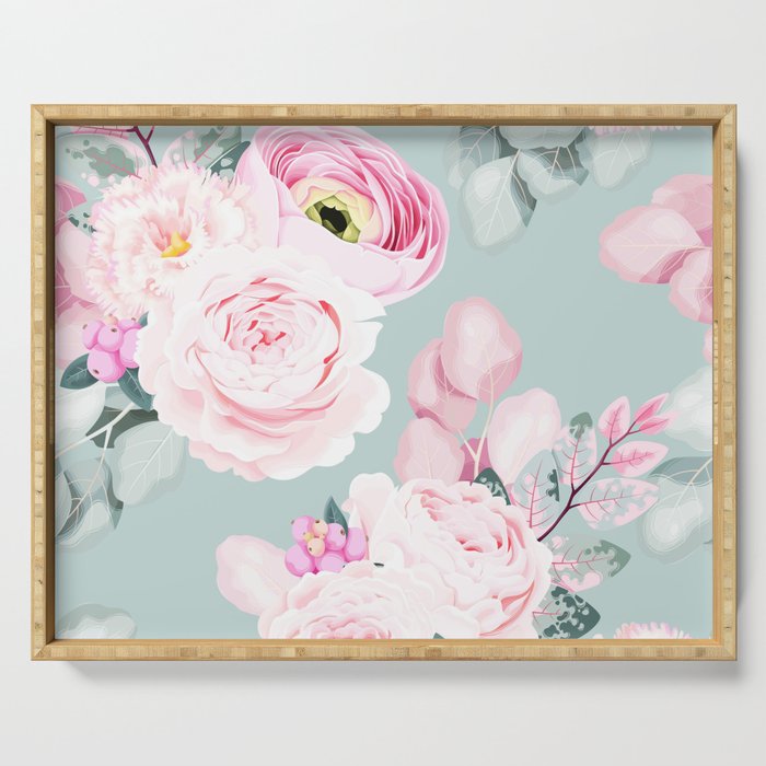 Pastel Pink Floral Morning Mists Serving Tray