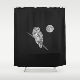 Owl, See the Moon: Barred Owl (bw, sq) Shower Curtain