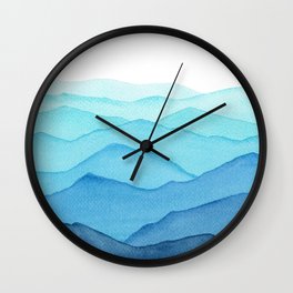 blue watercolor mountains Wall Clock
