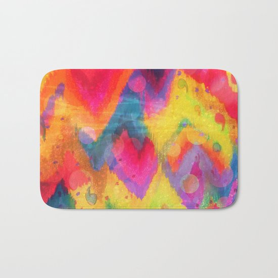 BOLD QUOTATION in NEONS 2 - Intense Rainbow Abstract Watercolor Art Painting Dream Pink Ikat Pattern Bath Mat