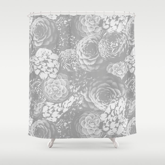 Moody Florals in Grey Shower Curtain