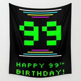 [ Thumbnail: 99th Birthday - Nerdy Geeky Pixelated 8-Bit Computing Graphics Inspired Look Wall Tapestry ]