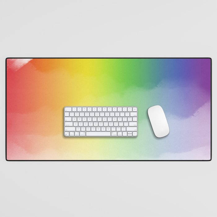 Rainbow Watercolor Ombre (rainbow/white) Desk Mat