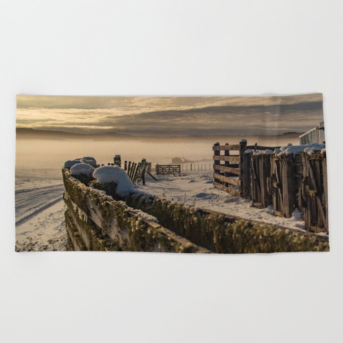 Argentina Photography - Warehouse Surrounded By Snow And Fences Beach Towel
