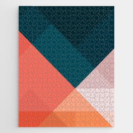 Geometric 1708 Jigsaw Puzzle | Midcentury, Green, Theoldartstudio, Abstractart, Adventure, Mountains, Graphicdesign, Modern, Abstract, Orange 