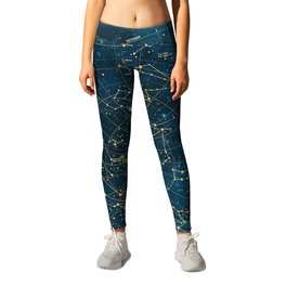 Under Constellations Leggings | Lights, Illustration, Stars, Earth, Abstract, Galaxy, Celestial, Collage, Map, Constellations 