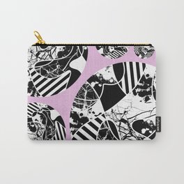 Black And White Bubbles 2 - Multi patterned, multi textured stripes, paint splats and marble on pink Carry-All Pouch | Marble, Blackandwhiteabstract, Acrylic, Blackandwhitetextures, Stripes, Graphicdesign, Digital, Pattern, Popart, Paointsplats 