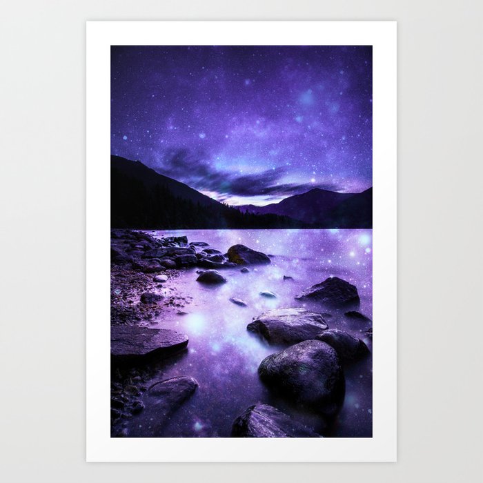 Magical Mountain Lake Purple Art Print