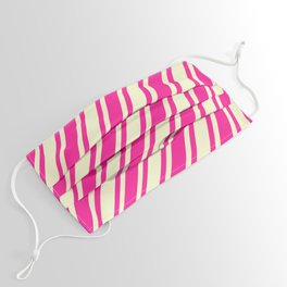 [ Thumbnail: Light Yellow & Deep Pink Colored Lines Pattern Face Mask ]