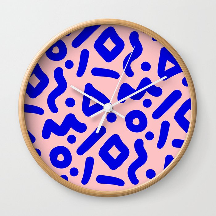 Doodle Pattern - Pink and Electric Blue Wall Clock
