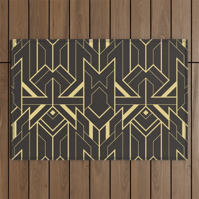 Vintage modern geometric tiles pattern. Golden lined shape. Abstract art deco seamless luxury background.  Outdoor Rug