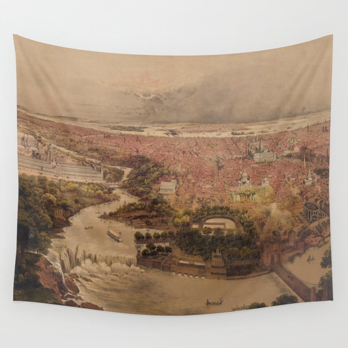 Vintage Pictorial Map of Philadelphia PA (1875) Wall Tapestry