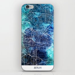 Berlin Germany Map Navy Blue Turquoise Watercolor iPhone Skin
