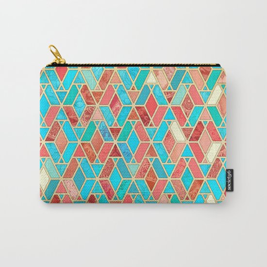 Melon and Aqua Geometric Tile Pattern Carry-All Pouch