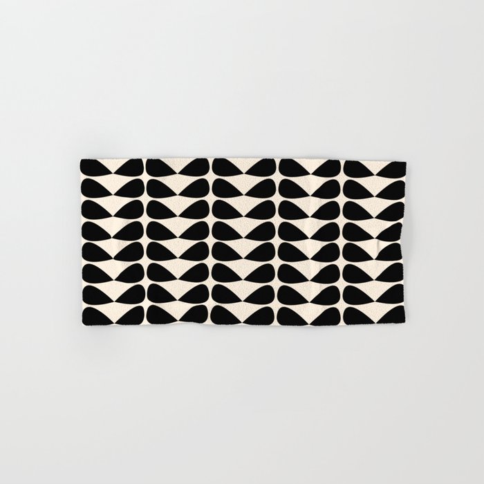 Mod Leaves Mid Century Modern Abstract Pattern in Black and Almond Cream Hand & Bath Towel