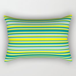 [ Thumbnail: Yellow, Teal, and Light Blue Colored Stripes Pattern Rectangular Pillow ]