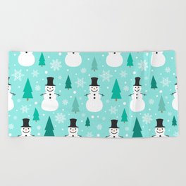 Christmas Pattern Drawing Snowman Tree Beach Towel