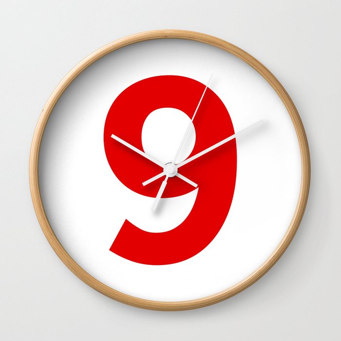 Number 9 (Red & White) Wall Clock