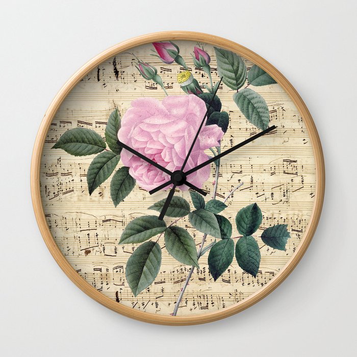 Pink Rose Music Wall Clock