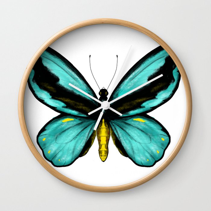 Tropical wings  Turquoise art illustration Wall Clock