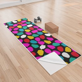 Ink Dot Colourful 80s Mosaic Pattern in Bright Colours on Black Yoga Towel