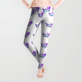 Tiled Images of a Lady Blowing Bubbles in a Bathtub in Blues Purples and Greens Leggings