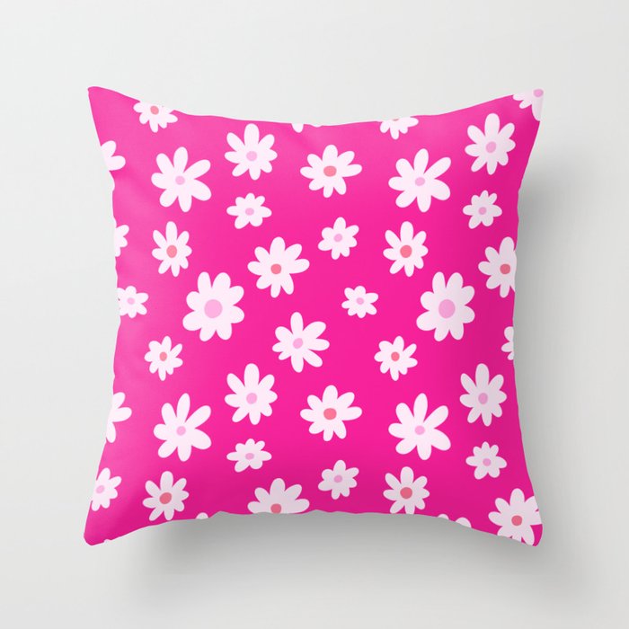 Daisy Pattern (hot pink/magenta/white) Throw Pillow