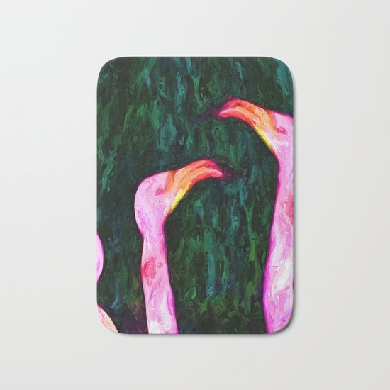 Pink Flamingos and Green Leaves Bath Mat