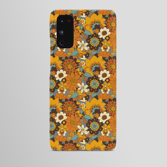 70s Retro Flower Power 60s floral Pattern Orange yellow Blue Android Case