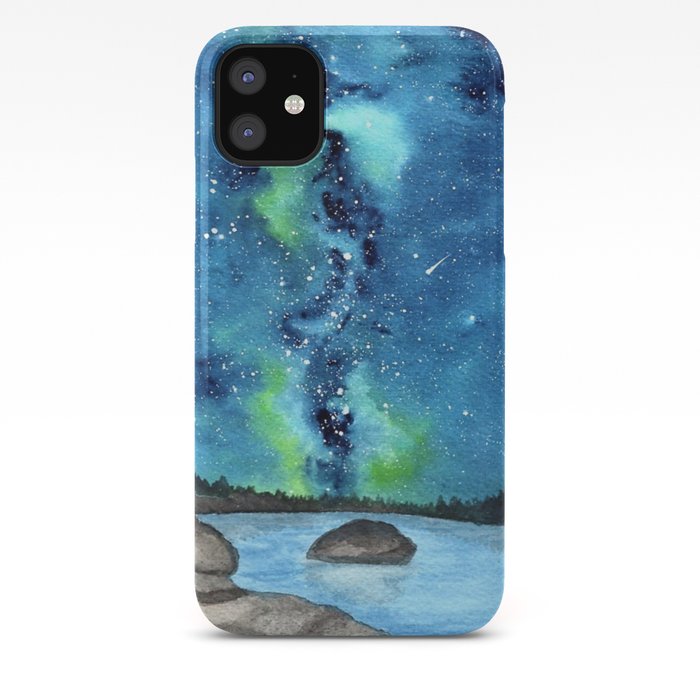 Riverside Galaxy Watercolor Landscape Painting Iphone Case By