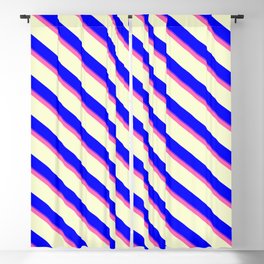 [ Thumbnail: Hot Pink, Light Yellow, Blue, and Purple Colored Lined Pattern Blackout Curtain ]