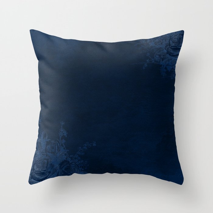 Deep Blue Velvet Texture Rose Flowers Throw Pillow