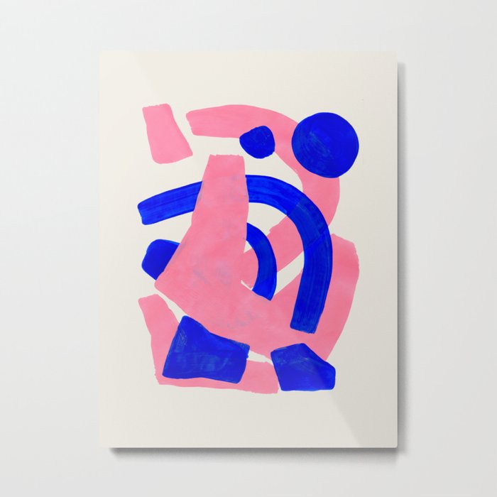 Abstract Painting Mid Century Modern Abstract Funky Sound Waves Pink Blue Shapes Metal Print
