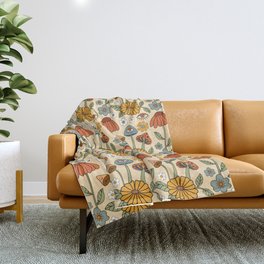 70s Psychedelic Mushrooms & Florals Throw Blanket