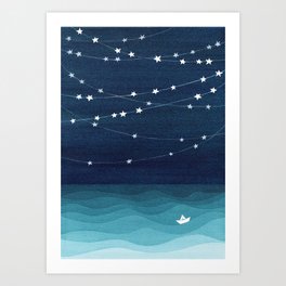 Garlands of stars, watercolor teal ocean Kunstdrucke
