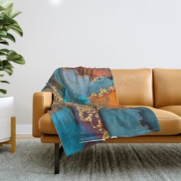 Abstract Blue And Gold Autumn Marble Throw Blanket