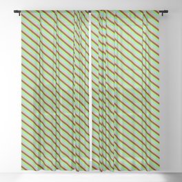 [ Thumbnail: Green, Light Sky Blue, Dark Khaki & Maroon Colored Lines/Stripes Pattern Sheer Curtain ]