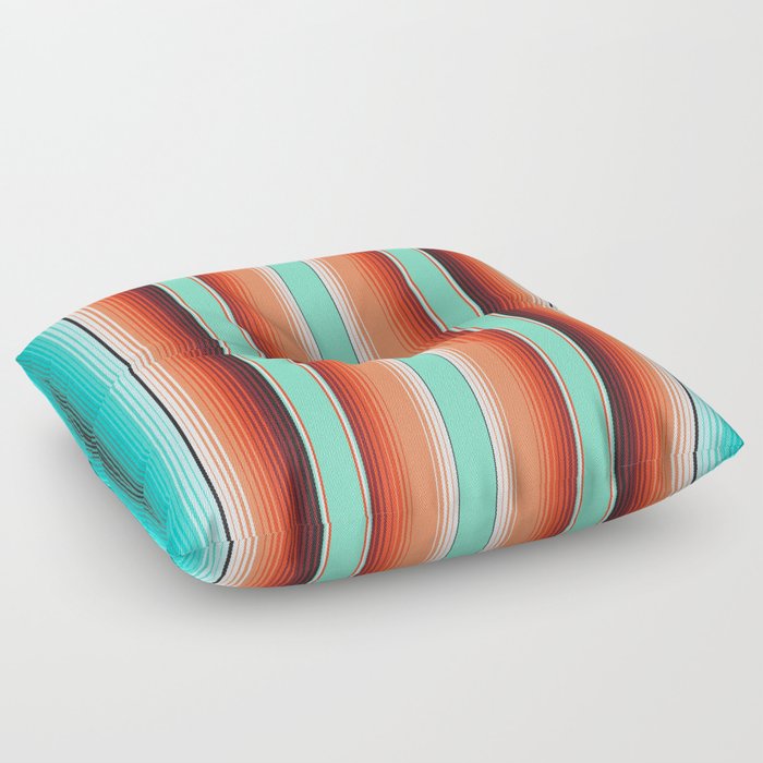 Teal Turquoise and Burnt Orange Southwest Serape Blanket Stripes Floor Pillow